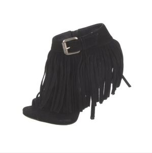 Giuseppe  Zanotti Suede Ankle Boots Black Peep-Toes with Fringe Size 36.5EU